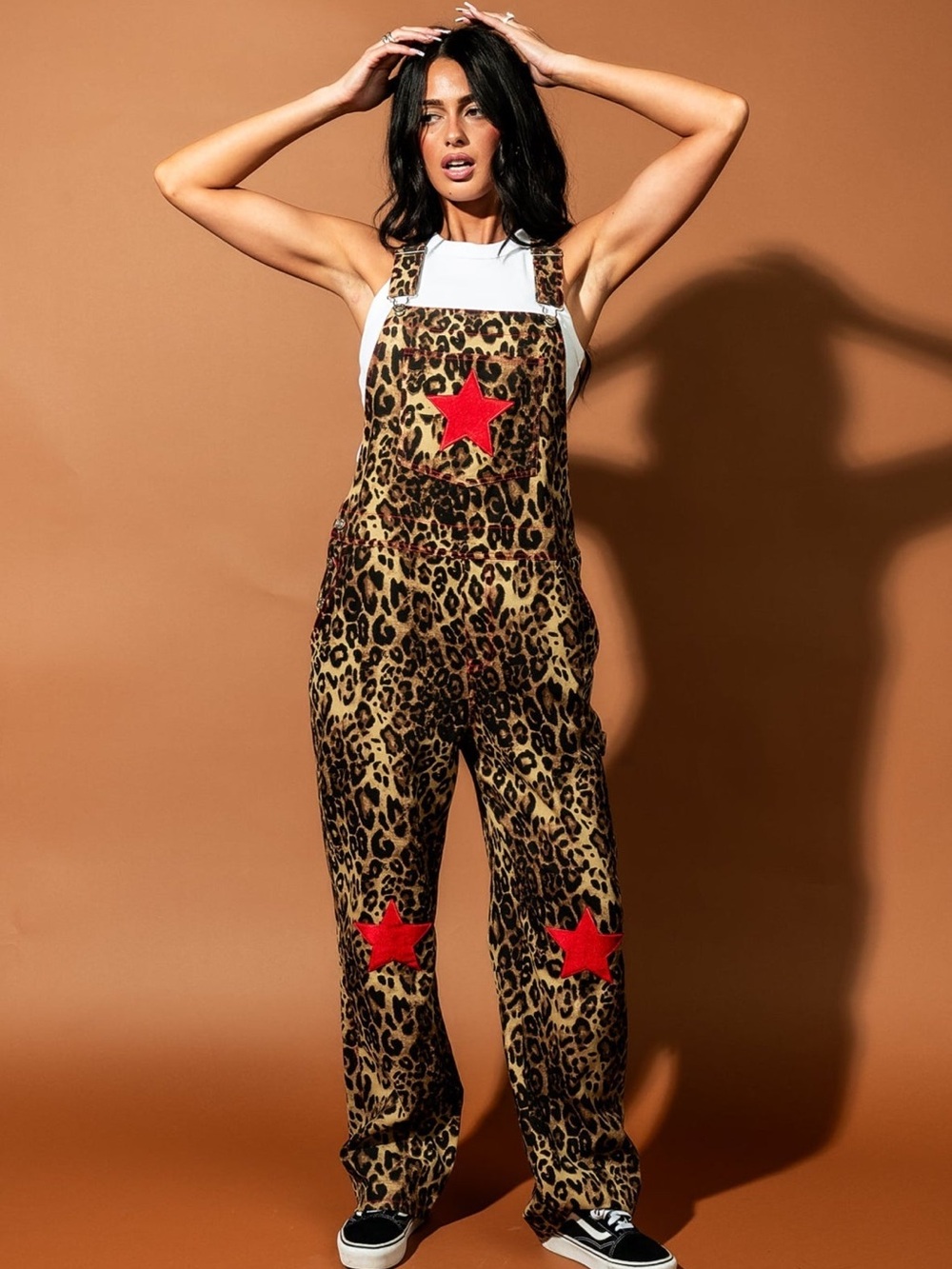 Dressed in LALA Leopard Print Jumpsuit with Red Star Patches